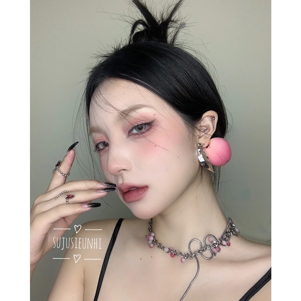 Vòng cổ chùm nho chuỗi ngọc phối xích dạng xoắn uốn lượn cá tính