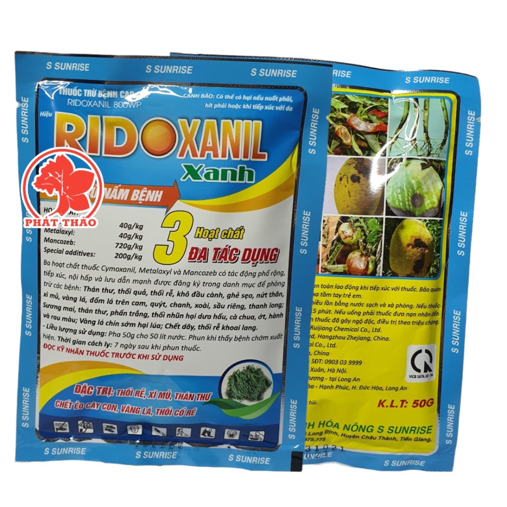 Thuốc trừ bệnh Ridoxanil 800WP xanh 50gr, thối rễ, vàng lá, nấm hồng, thối thân, trên cây hoa kiểng, hoa lan