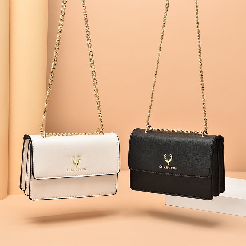 Túi Đeo Chéo Hình Vuông Cỡ Nhỏ Màu Trắng Phối Dây Đeo Sợi Xích Phong Cách Hàn Quốc Thời Trang Cho Nữ