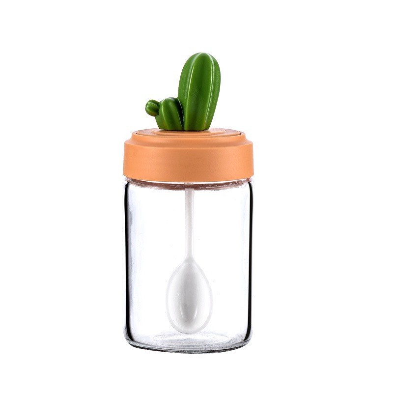 Hũ Đựng Gia Vị Thủy Tinh Xương Rồng Lọ Gia Vị Dung Tích 240ml Có Thìa Nắp Xoáy Tiện Lợi