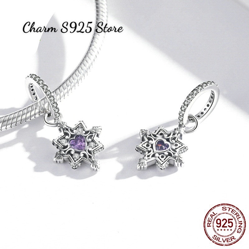 CHARM TREO HOẠ TIẾT ĐÍNH ĐÁ TÍM BẠC S925 CAO CẤP CHÍNH HÃNG