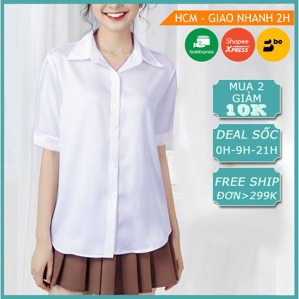 Áo sơ mi trắng nữ tay lửng học sinh, văn phòng, vải KT silk, size từ 27-73kg
