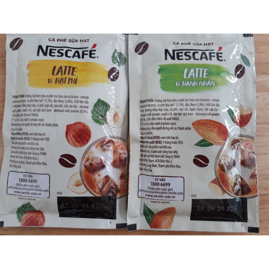 Cà phê hòa tan NESCAFÉ Latte Sữa Hạt Vị Hạt Phỉ và Hạnh Nhân