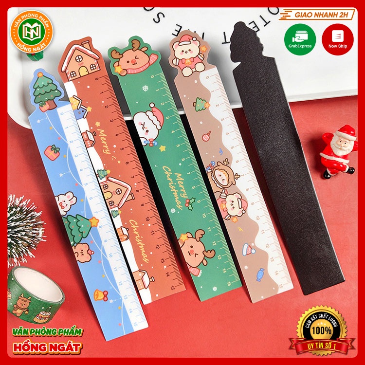 Thước kẻ học sinh chủ đề giáng sinh có nam châm chiều dài 15cm, văn phòng phẩm đồ dùng học tập làm quà noel N017