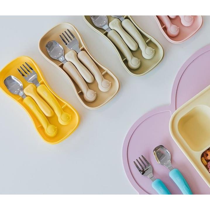 Set thìa dĩa Silicone SPOON & FORK cho bé chính hãng TGM - Made in Hàn Quốc |Thìa dĩa Silicon tập ăn