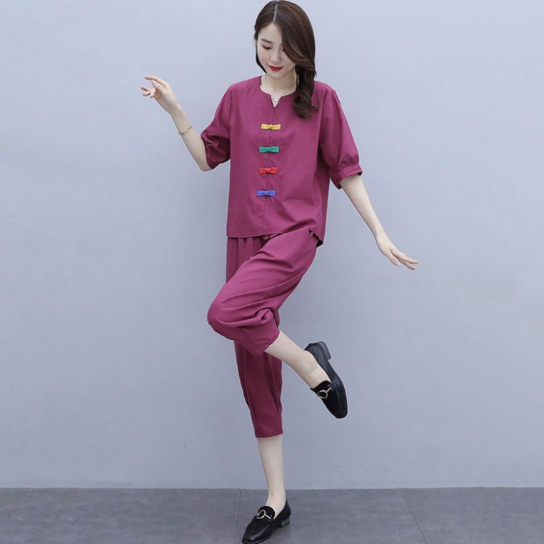 [FREE SHIP] Đồ bộ nữ mặc nhà cực xinh, Quần lửng tay lỡ cúc tiều cực đẹp