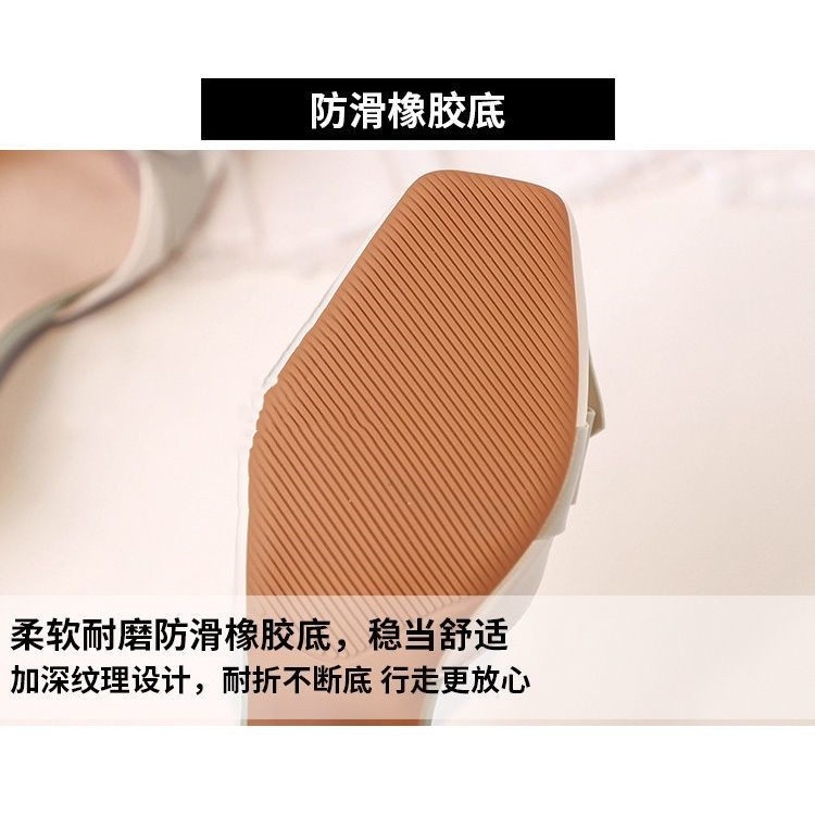 Sandal Nữ Guốc Kiểu dáng cài khuy gót thô đế vừa Xếp cánh hoa đính nơ 3 Phân