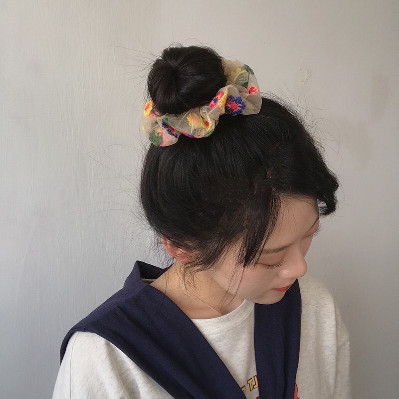 Dây buộc tóc vải Scrunchies buộc tóc hoa cúc xinh xắn