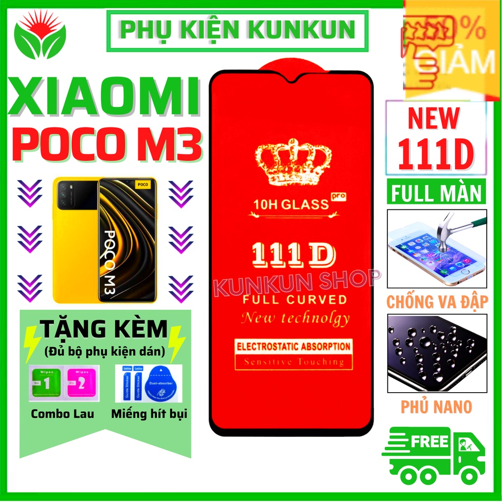Siêu Mượt Kính Cường Lực Xiaomi PoCo M3 - Full màn hình 111D và trong suốt - Độ cứng 10H - Độ trong suốt cực cao.
