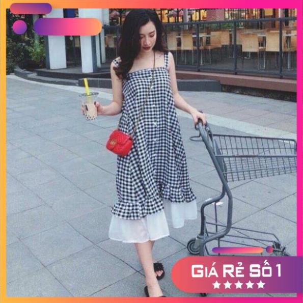 Đầm Nữ - Váy 2 Dây Maxi Suông Kẻ Đuôi Cá Chất Vải Mềm Mịn Cao Cấp