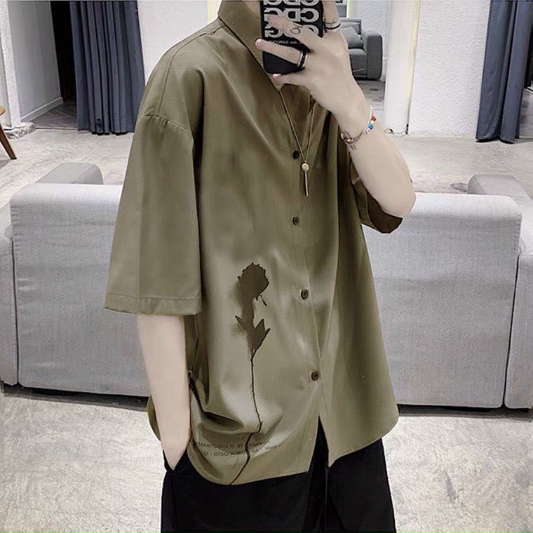Áo sơ mi Unisex form rộng hình nhánh hoa hồng huyền bí