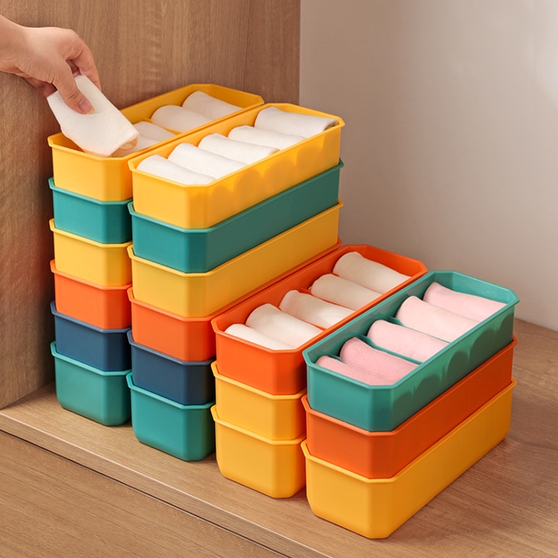 Hộp Đựng Đồ Lót/Vớ/Mỹ Phẩm Nhiều Ngăn Bằng Nhựa Nhiều Ngăn Màu Sắc Tương Phản Có Ngăn Kéo Đa Năng