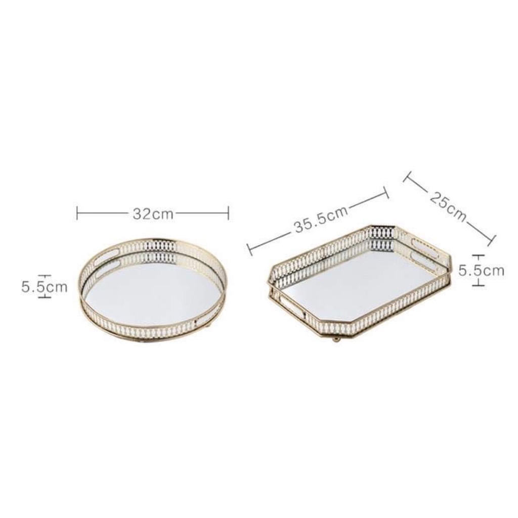 Khay decor kim loại mặt tráng gương - Khay đựng mỹ phẩm - Khay đựng trang sức - Khay úp cốc