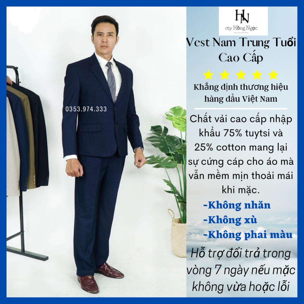 Vest Trung Niên Hồng Ngọc,1 Bộ com lê Hồng Ngọc trung niên cao cấp xuất khẩu hàng loại 1