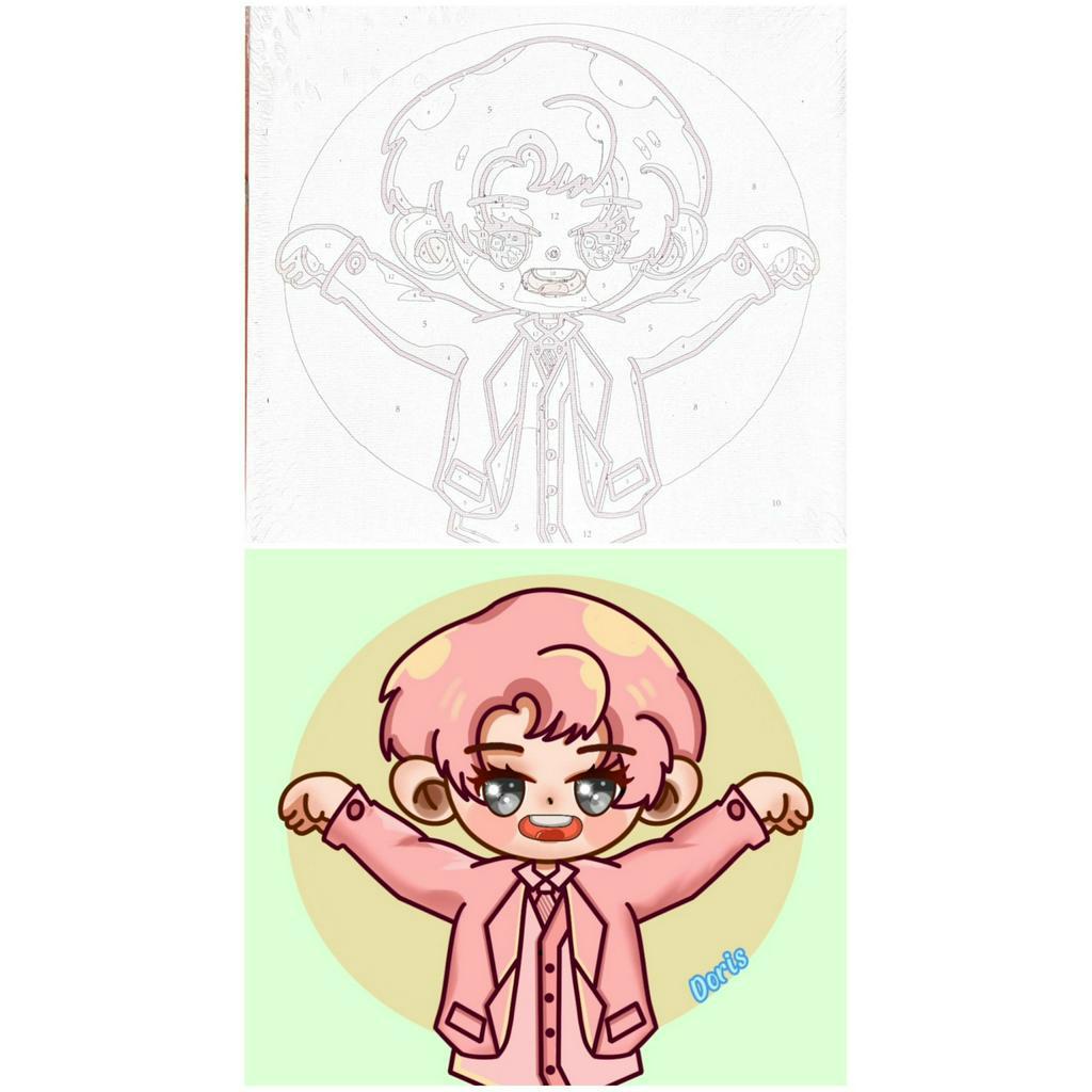 Tranh số hóa Chibi Super Junior siêu siêu dễ thương, tranh sơn dầu số hóa kích thước 20x20