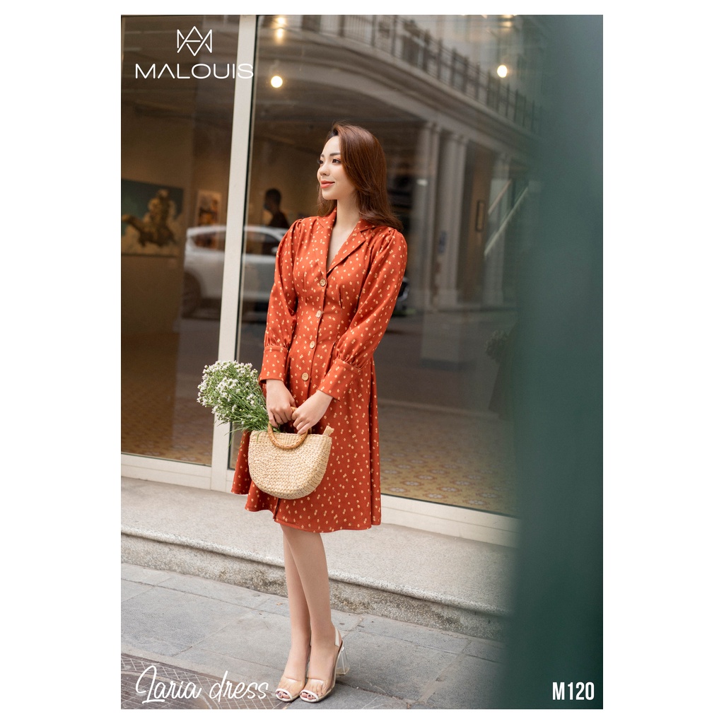 Váy cổ vest hoa nhí tay dài kiểu vintage - M120