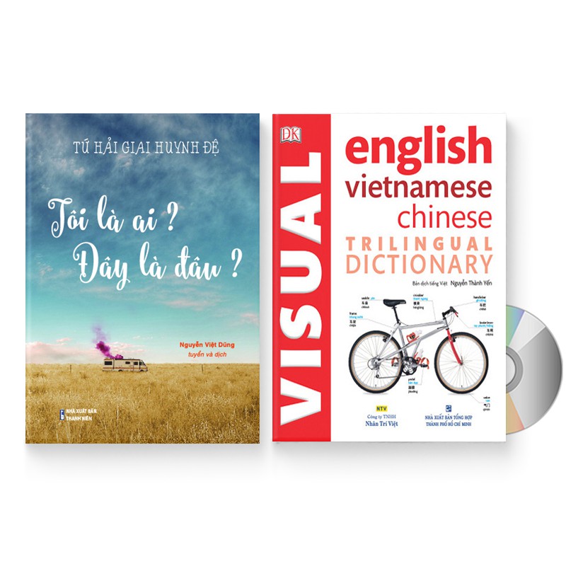 Sách - Combo 2 sách: Tôi là ai? Đây là đâu? + Từ điển hình ảnh Tam Ngữ Trung Anh Việt + DVD quà tặng
