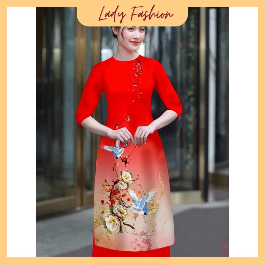 Áo dai cách tân in hình chim hạt-AD06 (áo lẻ)