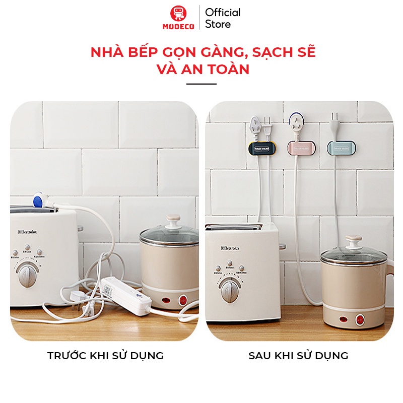 Móc Dán Tường Treo Phích Cắm, Ổ Cắm Cáp Sạc, Kẹp Dây Điện Đa Năng Siêu Chắc - Hộp 4 cái, Nhựa ABS Cao Cấp - Modeco