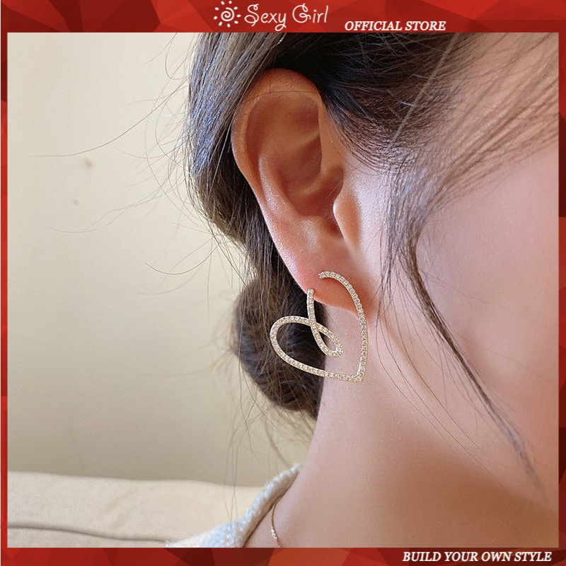 Khuyên tai kim loại hình trái tim thiết kế mới thời trang phong cách Hàn Quốc 2021