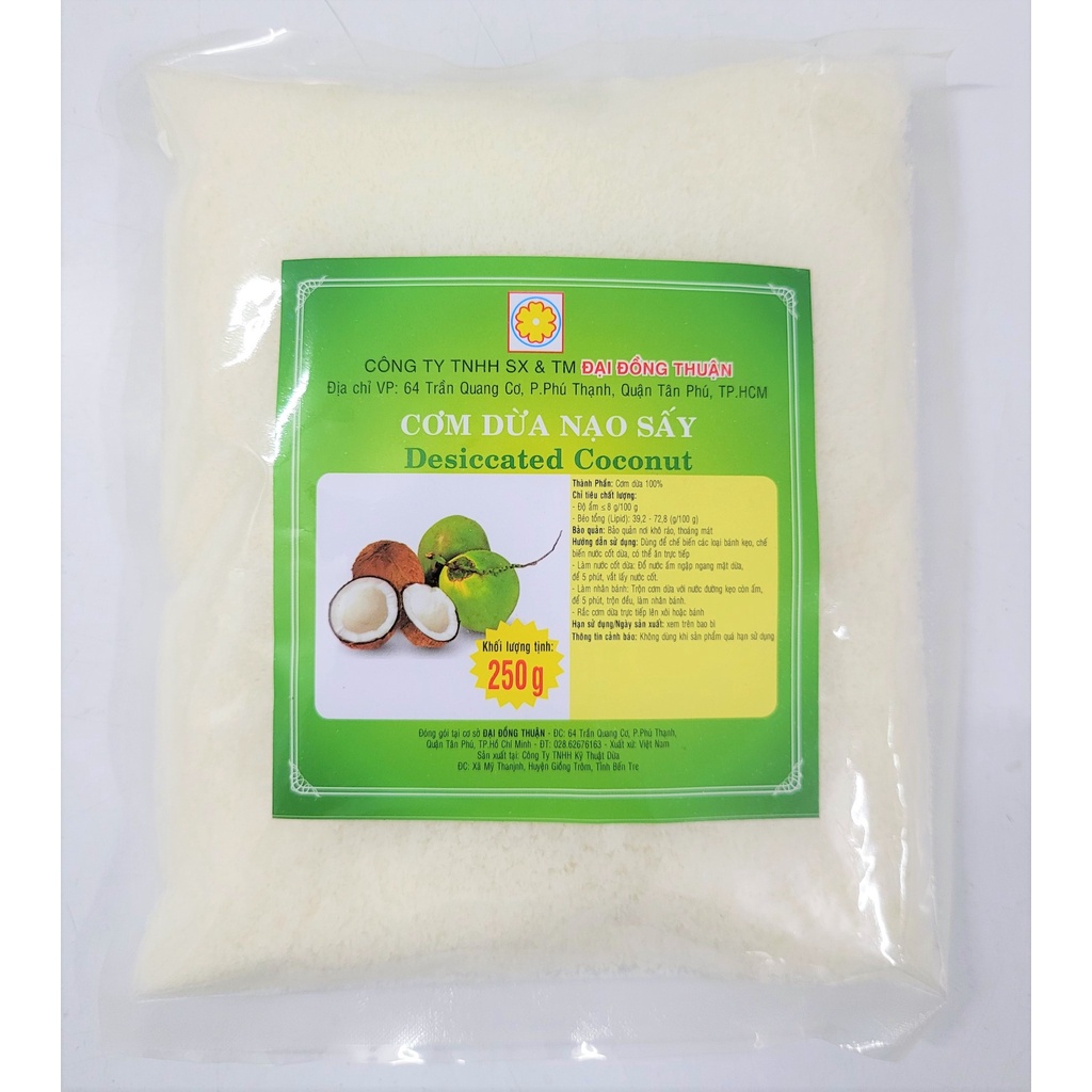 [Gói 250g] CƠM DỪA NẠO SẤY (mịn) [VN] ĐẠI ĐỒNG THUẬN Desiccated Coconut