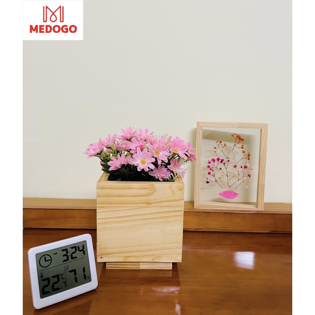 Chậu gỗ cắm hoa hình vuông để bàn MEDOGO , gỗ thông nhập khẩu chịu nước, chậu gỗ trang trí