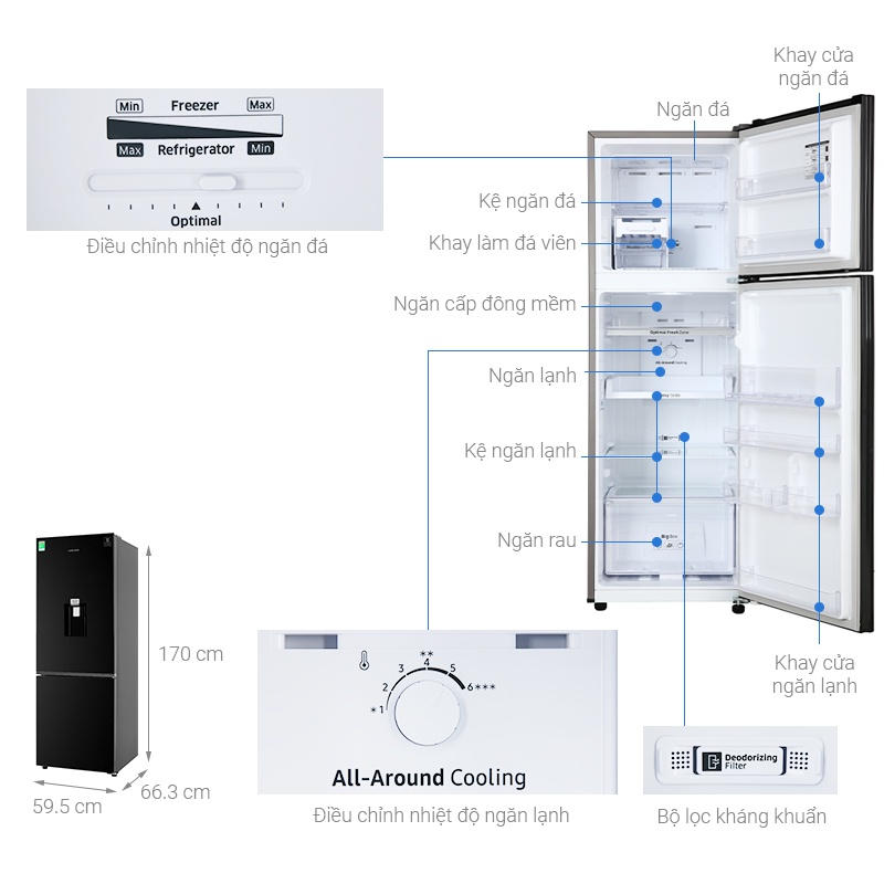 Tủ lạnh Samsung Inverter 256 lít RT25M4032BU/SV - Bộ lọc than hoạt tính Deodorizer, Làm lạnh đa chiều, Freeship HCM.