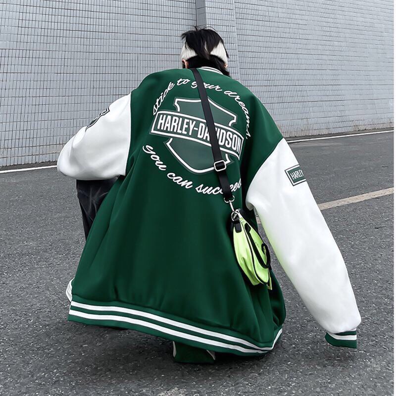 Khoác Gió Bomber Nam Nữ Harley Dáng Rộng Chất Dù  Phối Tay Unisex Uzzlang