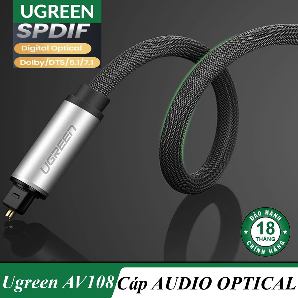 Cáp Audio Sợi Quang (OPTICAL) Vỏ Nhôm Bện Nylon Chính Hãng UGREEN AV108 Cao Cấp