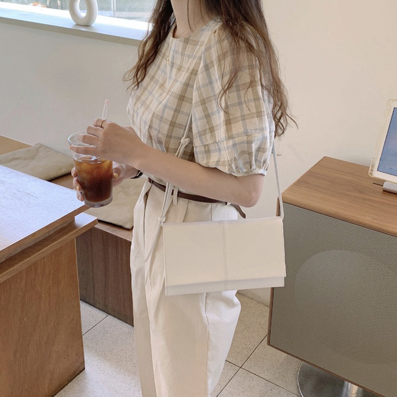 IELGY Áo Sơ Mi Tay Phồng Cổ Tròn Họa Tiết Kẻ Sọc Đơn Giản Ngọt Ngào Cho Nữ