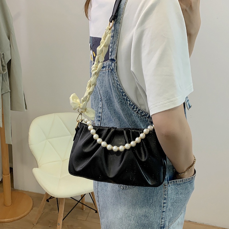 Túi xách IELGY màu trơn thiết kế hình đám mây phối chuỗi hạt ngọc trai giả thời trang cho nữ