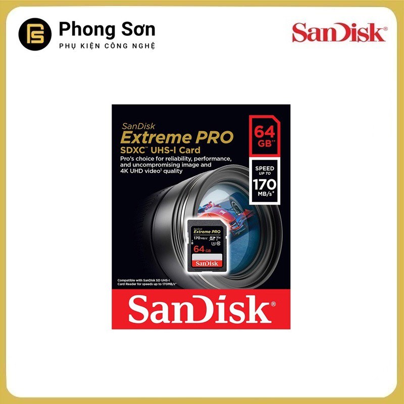 Thẻ nhớ SDXC 64GB Extreme Pro 170mb/s UHS-1 Sandisk ( Bảo hành 60 tháng )