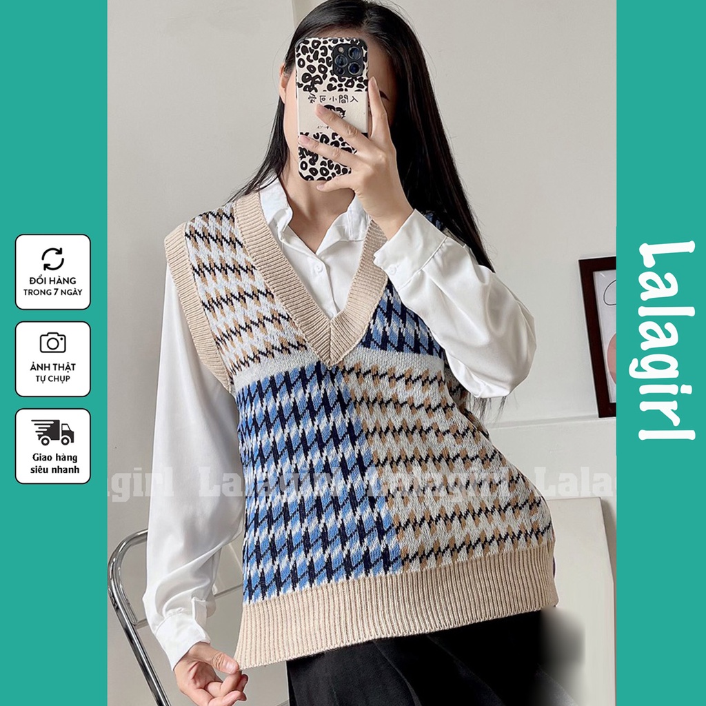 Áo gile len nữ chất dày dặn họa tiết ziczac phong cách Hàn Quốc siêu xinh [LGZ]