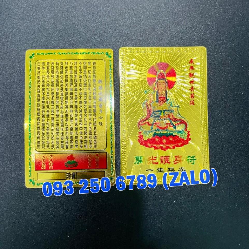 Kim Bài Phật Bà Quan Âm Bồ Tát Plastic Mạ Vàng 24k Phong Thủy May Mắn