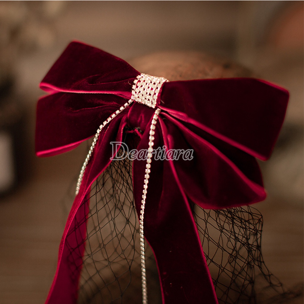 Vương Miện Cô Dâu Đính Nơ Đỏ Sang Trọng