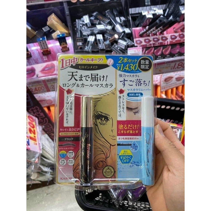 Set kẻ mắt + mascara va tẩy trang kiss me nhật bản