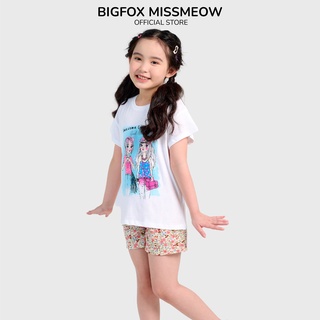 Bộ quần áo cộc tay cho bé gái Bigfox Miss Meow mặc nhà mùa hè vải cotton size trẻ em 3-11 tuổi 35kg