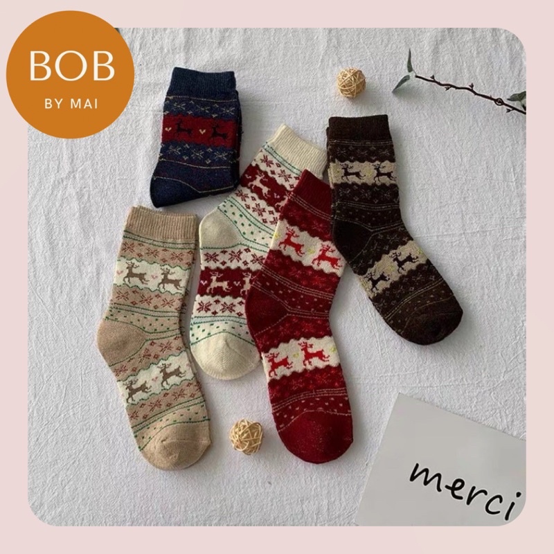 Set 5 đôi tất cao cổ hoạ tiết vintage