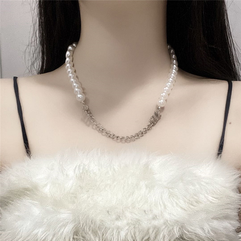 Vòng Cổ Choker Đính Ngọc Trai Nhân Tạo Phong Cách Hip Hop