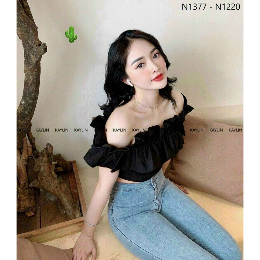 áo croptop trễ bèo vai xinh chất kate mềm p