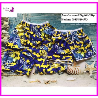 Set 2 Quần Nam Nữ, Quần Cặp Đôi Đi Biển-Hàng Quảng Châu-Mẫu Xanh Vàng
