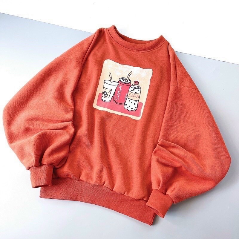 Áo sweater nỉ ngoại Coca tay phồng forn rộng