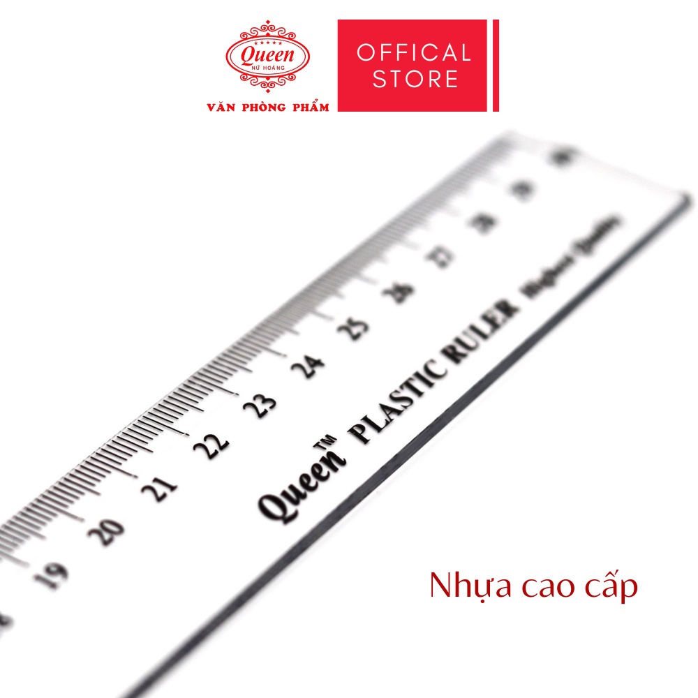 Thước nhựa 30cm - Màu Trắng Trong/Xanh/Xanh Lá/Hồng - Queen