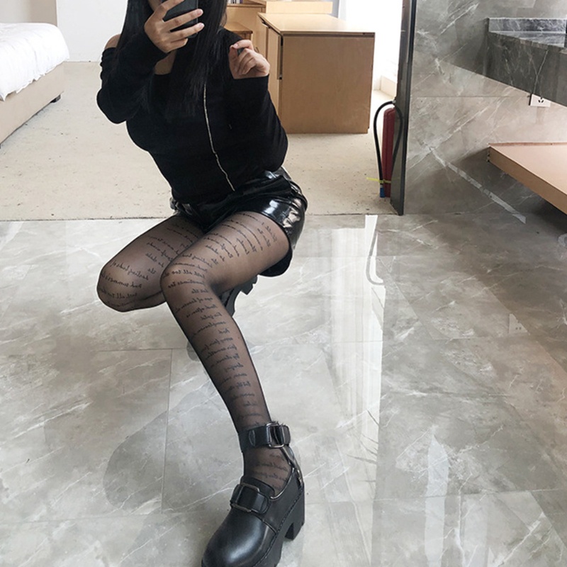 Xiangbao Quần Tất Đen In Chữ Quyến Rũ Bằng Nylon Cho Nữ