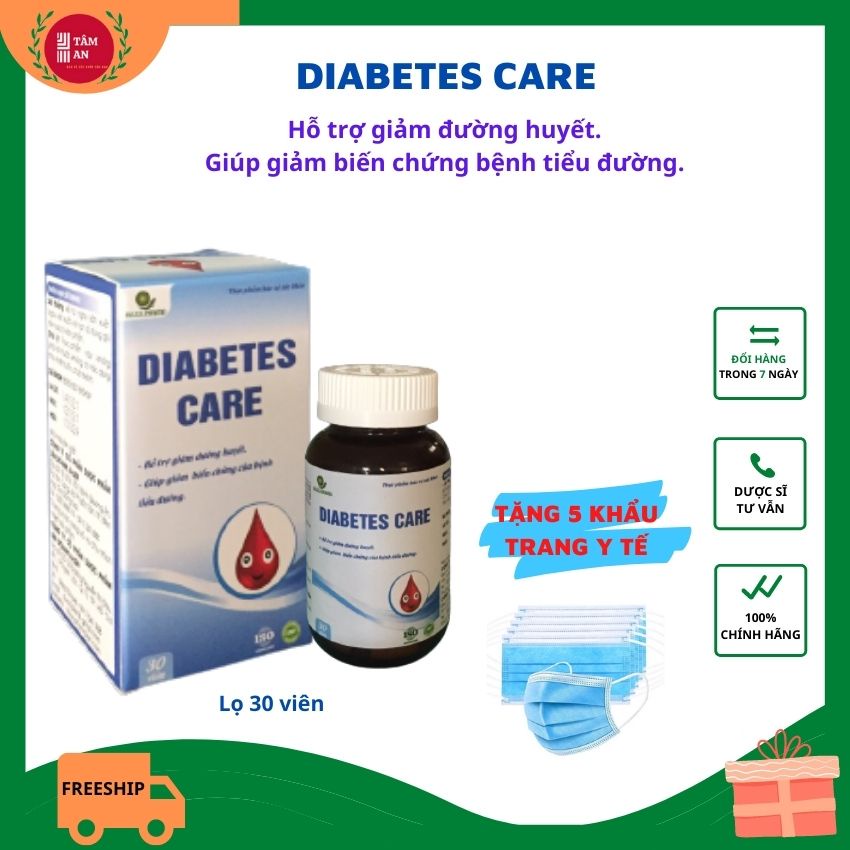Viên uống tiểu đường Diabetes Care hỗ trợ giảm đường huyết, biến chứng bệnh tiểu đường, hộp 30 viên 