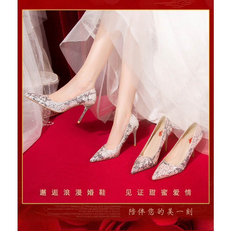 Giày Cao Gót Cô Dâu Đính Đá Lấp Lánh Thiết Kế Mới 2022 Thời Trang