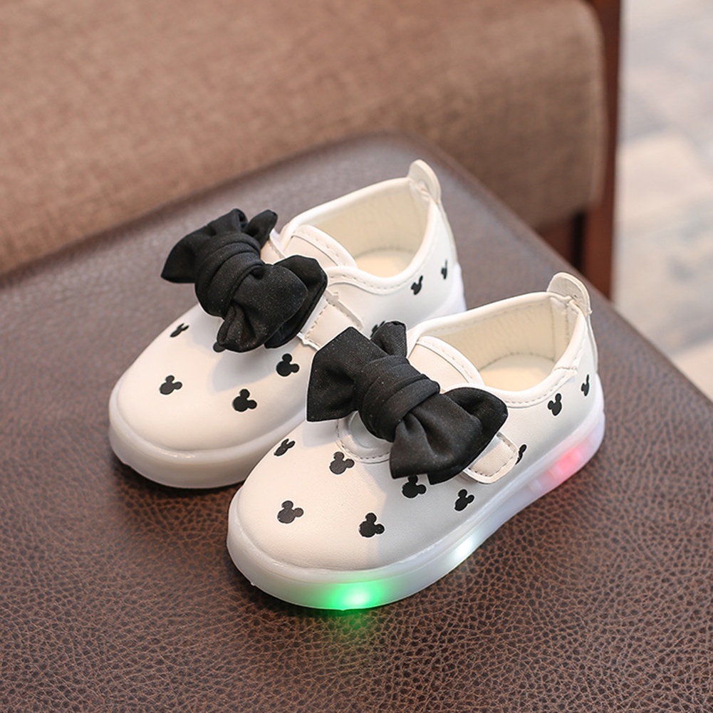 <twicebuy> Fashion Lovely Kids Girls Bowknot LED Light Magic Tape Casual Princess Shoes