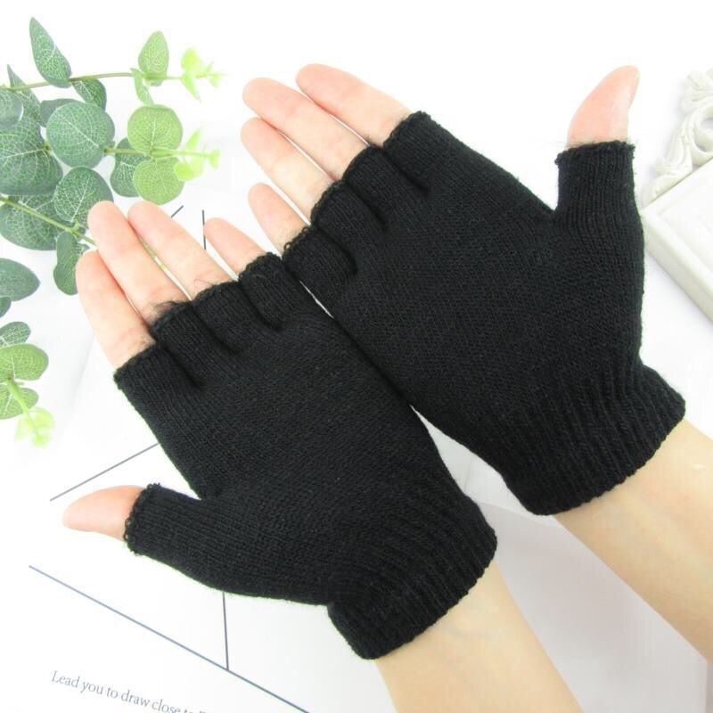 Găng tay nửa ngón tay nữ mùa thu và mùa đông Phần mỏng ấm áp đan nửa sợi len Găng tay nam nữ viết chữ