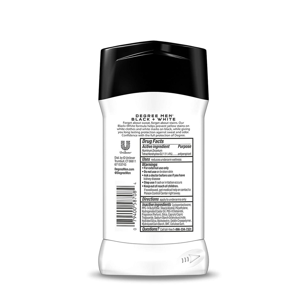 Lăn khử mùi dạng sáp nam Degree Men UltraClear Antiperspirant Deodorant Black + White 76g (Mỹ)