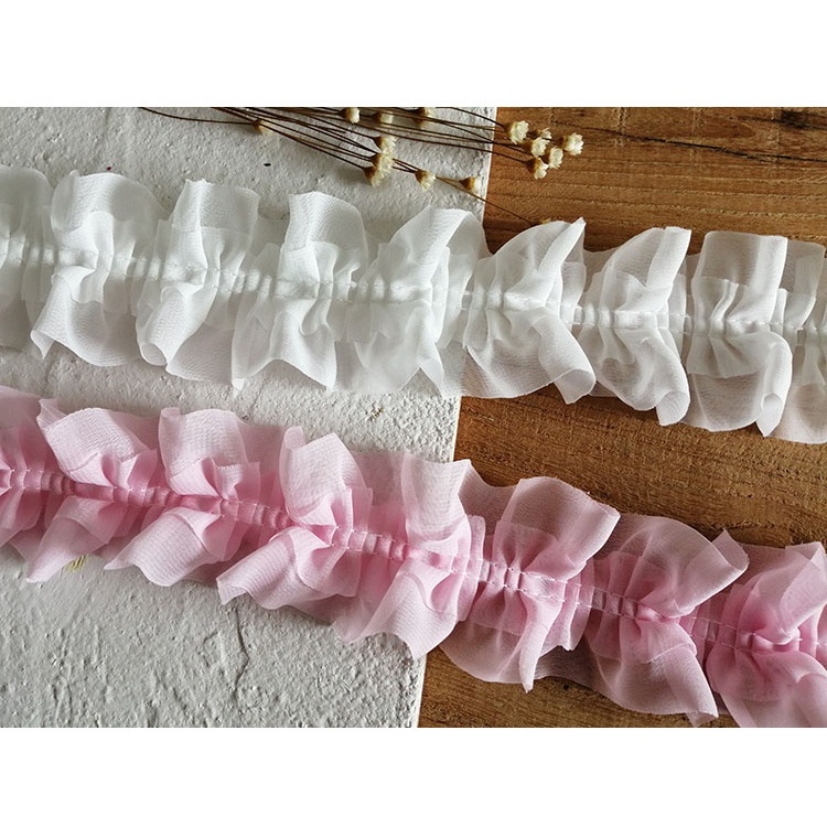 Dây Ruy Băng Vải Tuyn Hai Lớp Ren Lưới 3D Dùng Trang Trí Váy Cưới